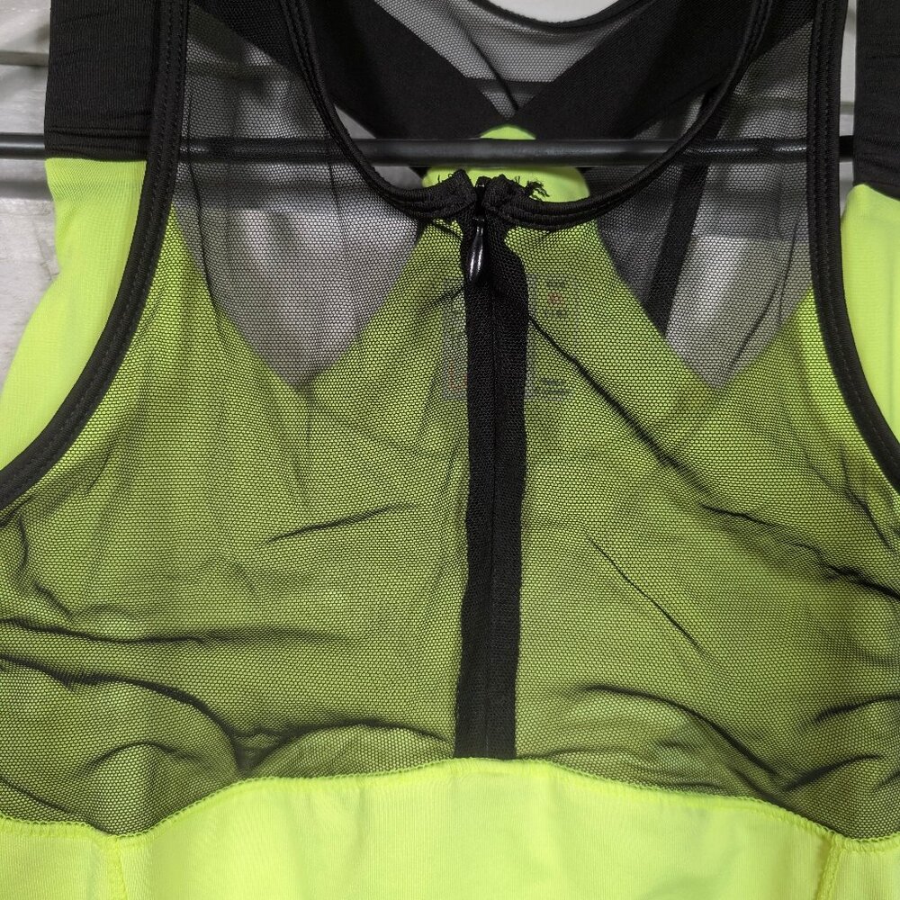 Lucky in Love Women's XL Built in Bra Tank Top Neon Yellow Tennis Mesh Zip black - Picture 4 of 10